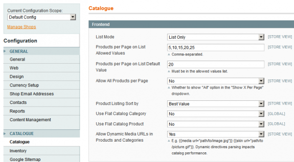 system configuration catalogue frontend